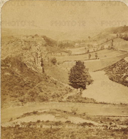 View of the cornfields between rocks in the vicinity of La Bourboule, France, Env. de la Bourboule,