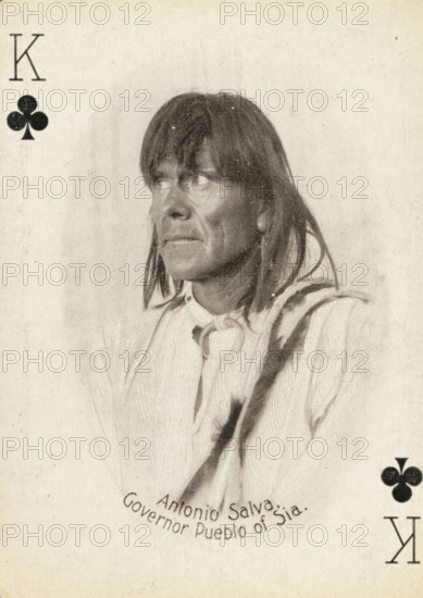 King of Clubs with portrait of Antonio Salva, Governor of Zia Pueblo, New Mexico, Antonio Salva.