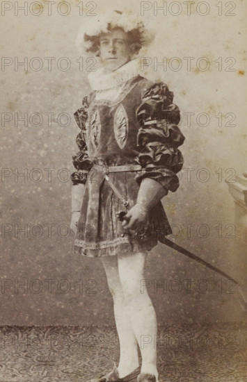 Portrait of Jan Gerritzen in costume with sword, album page, photograph, carte-de-visite, This