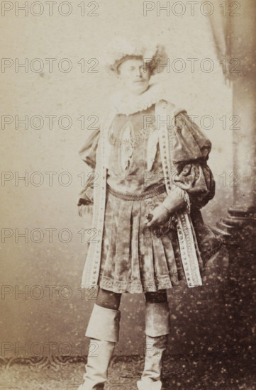 Portrait of a young man in costume, identified as BPG van Diggelen, album page, photograph,
