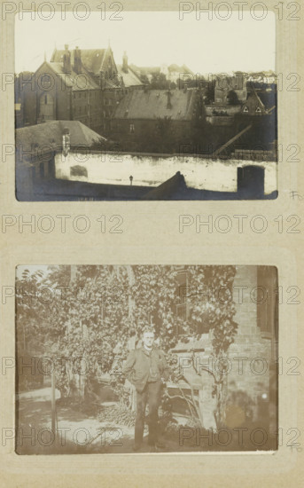 View of a walled prison complex with church in Oslebshausen, photograph, postcard, Part of Photo