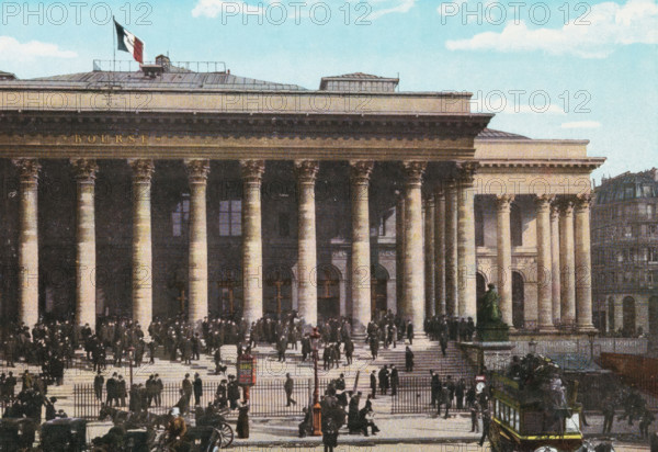 Paris. - La Bourse., View of the Paris Stock Exchange, photograph, page, Part of Photo album with