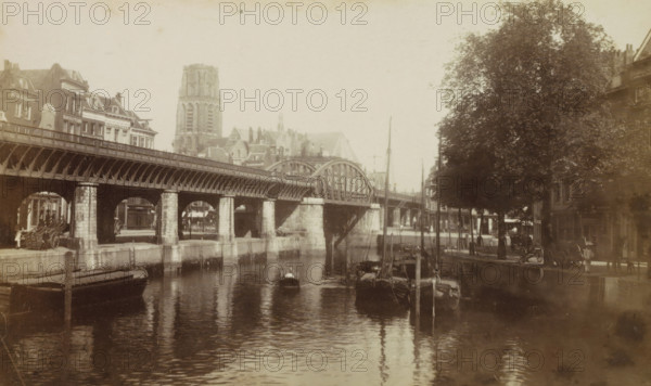 De Kolk. Rotterdam., View of De Kolk in Rotterdam with railway viaduct, photograph, cabinet