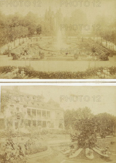 Fountain with flower beds in the Palm Garden of Frankfurt, probably seen from the