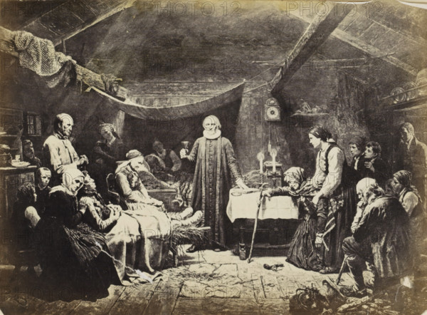 Photo reproduction of (presumably) a print after a painting by Adolph Tidemand, 'Communion of the