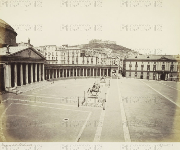 Piazza del Plebescito with equestrian statues in Naples, Piazza del Plebescito, photograph, Part of