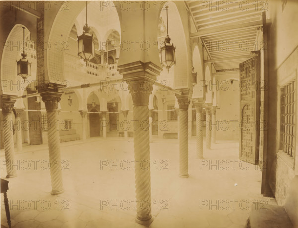 Courtyard of Palais des Raïs in Algiers, Alger. Interior du Palais du Gouverneur, album page,
