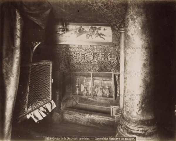Crib in the Cave of the Nativity in Bethlehem, Grotte de la Nativite: la crèche.- Cave of the