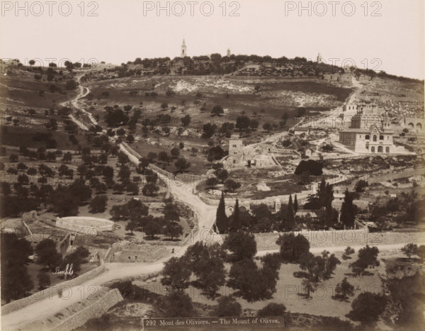 View of the Mount of Olives in Jerusalem, Mont des Oliviers. - The Mount of Olives., photograph,