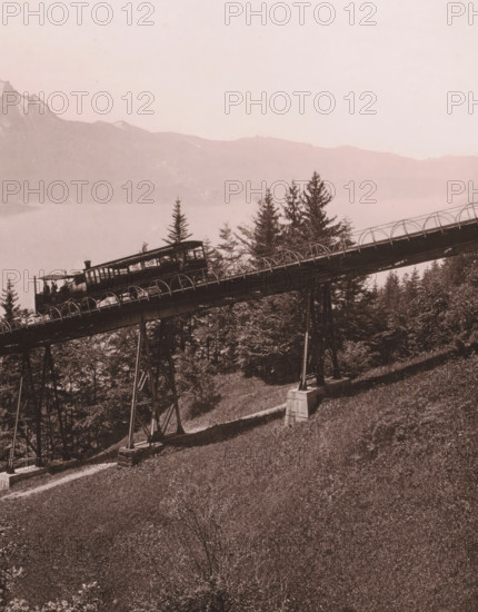 Rigi Railway (Schnurtobel Bridge), View of the Rigi Railway bridge with mountains in the