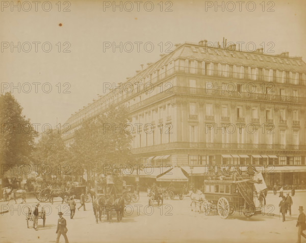 View of the Boulevard des Capucines with horse-drawn trams and the Grand Hotel in Paris,