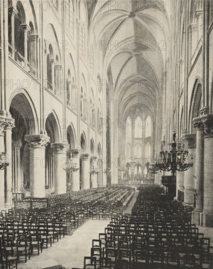 Interior of Notre-Dame in Paris, album page, photomechanical print, This print is part of an album