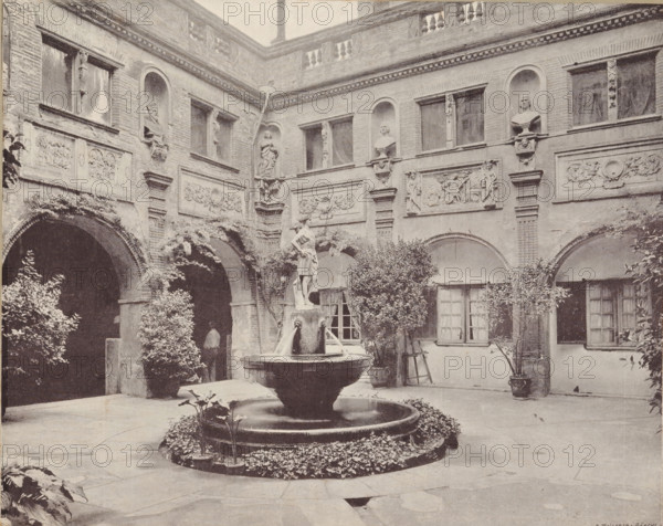 Courtyard of the castle of Pierrefonds, album page, photomechanical print, This print is part of an