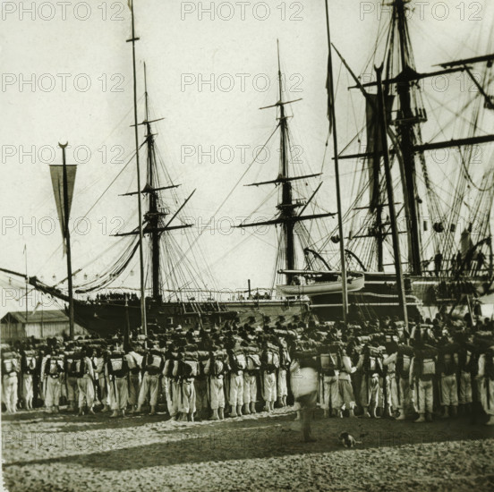 Soldiers in the port of Port Saïd for the opening of the Suez Canal, Egypt, Inauguration du Canal