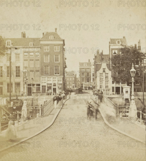View of a bridge in Rotterdam, Leeuwen Bridge, Rotterdam, stereograph, inscription: '1200', 1861 -