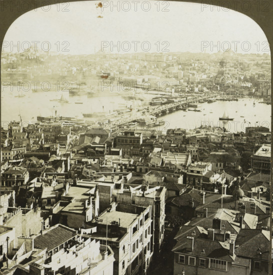 Galata Bridge over the Golden Horn in Istanbul, Constantinople, showing the Outer Bridge over the