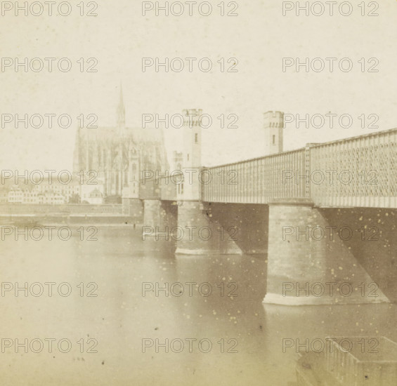 Pont fixe et Cathédrale, Dombrücke over the Rhine and Cologne Cathedral, Germany, Cologne (Prusse),