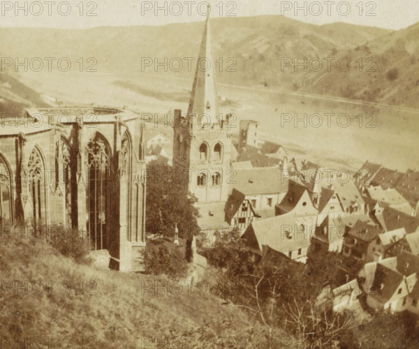 Panorama de Bacharach, View of the Werner Chapel and St. Peter's Church in Bacharach, Germany,