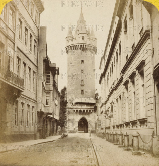 Tour d'Eseinheim à Francfort, Eschenheimer Turm in Frankfurt am Main, Bords du Rhin, stereograph,