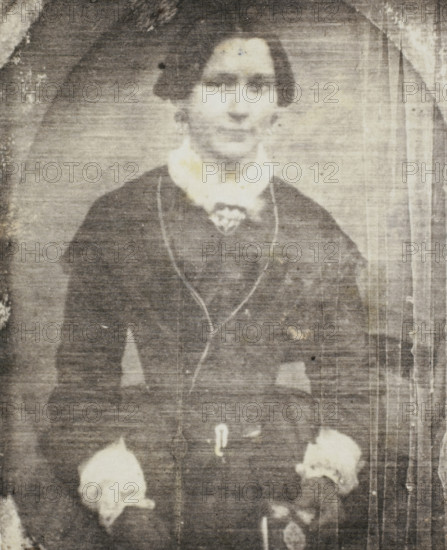 Photo reproduction of a daguerreotype of a portrait of an unknown woman, photograph, reproduction,