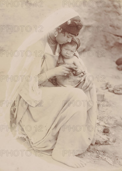 Portrait of an unknown woman with child, photograph, Middle East, 1860 - 1900, photographer, paper,