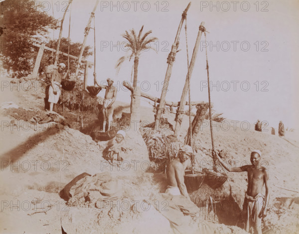 Workers during the construction of an irrigation canal, photograph, Middle East, 1860 - 1900,