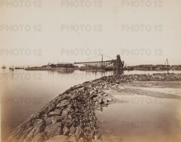 View of a harbor, photograph, 1860 - 1900, photographer, paper, albumen print, height 224 mm x