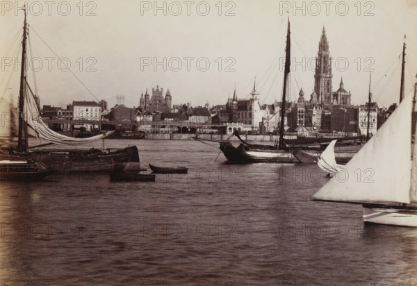 View of Antwerp from the Scheldt, Belgium, photograph, Antwerp, 1851 - 1900, photographer, paper,