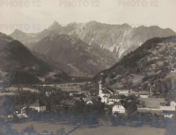 Schruns i. Montavontal, View of Schruns in the Montafon in Austria, photograph, number: '1264.',
