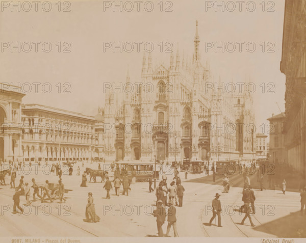 Piazza del Duomo, View of the square in front of the Milan Cathedral, Italy, Milano, photograph,