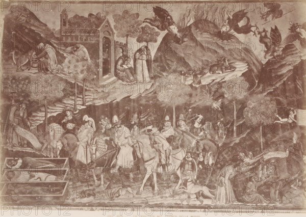 La Cavalcata nel trionfo della morte, Photo reproduction of the fresco Trionfo della Morte in the