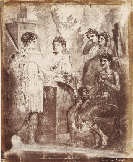 Photo reproduction of a fresco in Pompeii, Peinture Pompei, photograph, reproduction, number: '78