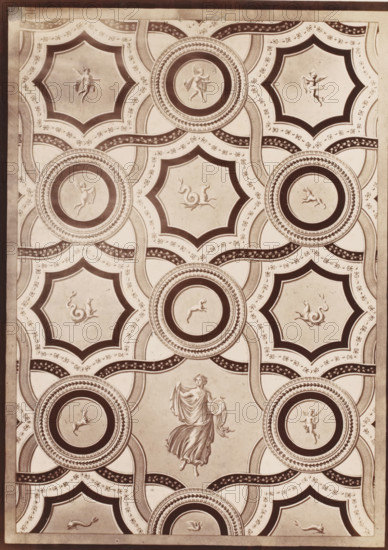 Photo reproduction of a ceiling painting, possibly in Pompeii, photograph, reproduction, number: