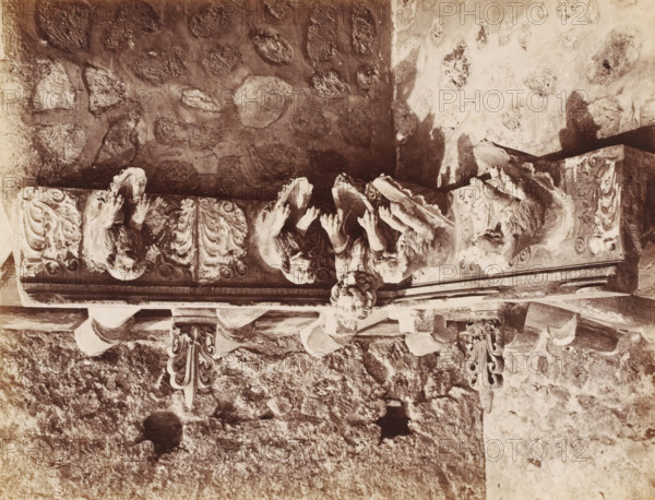 Decorated drain pipes in Pompeii, Italy, photograph, number: '11', inscription: 'Pompei, del