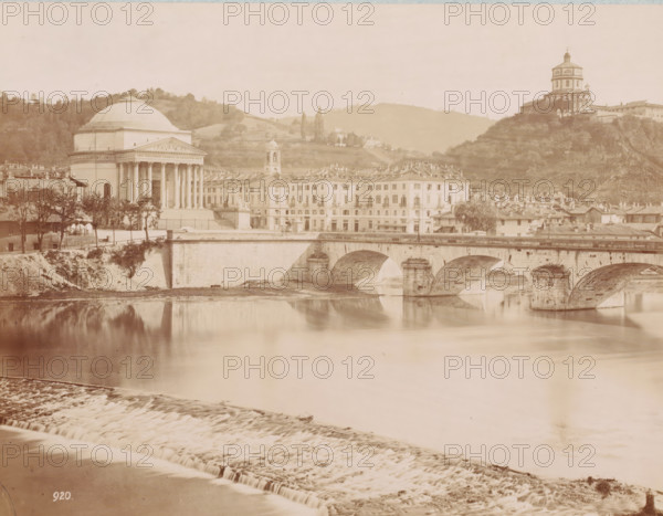 Bridge over the Po at Turin, Italy, Ponte sul Po, Torino, photograph, inscription: 'Turin, the