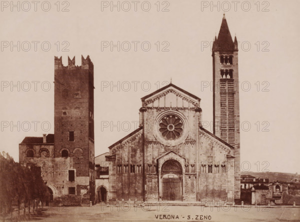 Verona- S. Zeno, Exterior of the Basilica of San Zeno in Verona, Italy, photograph, number: '13',
