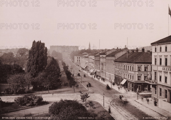 Carl Johans Gade i Christiania, View of the Karl Johans gate in Oslo, photomechanical print,