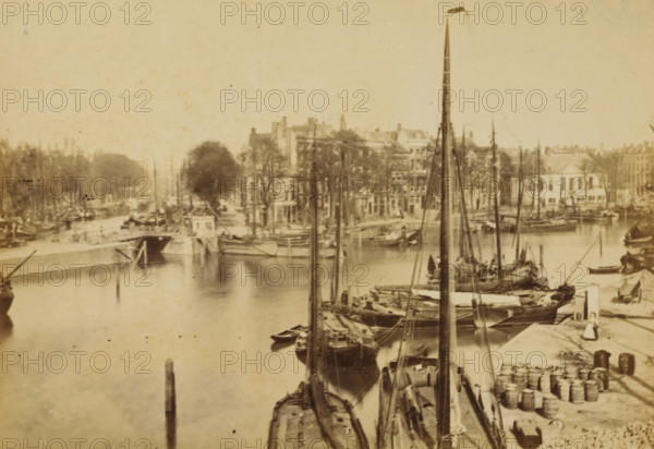 The Spanish Quay, View of the Spaansekade in Rotterdam, Rotterdam, cabinet photograph, annotation: