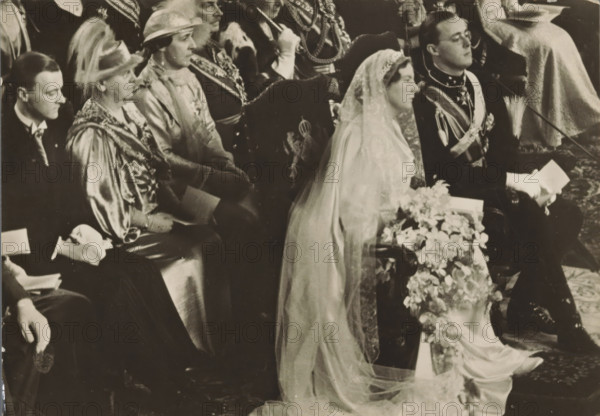 Wedding ceremony of Princess Juliana and Prince Bernhard in the St. Jacob's Church in The Hague on