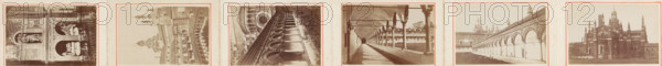 Leporello with six carte de visites with photos of the monastery of Certosa di Pavia in Lombardy,