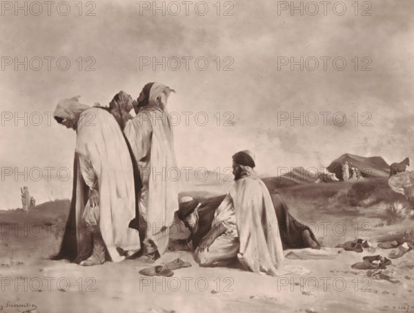 Arabes en prière, Reproduction of Arabes en prière by Eugène Fromentin-Dupeux, reproduction, page,