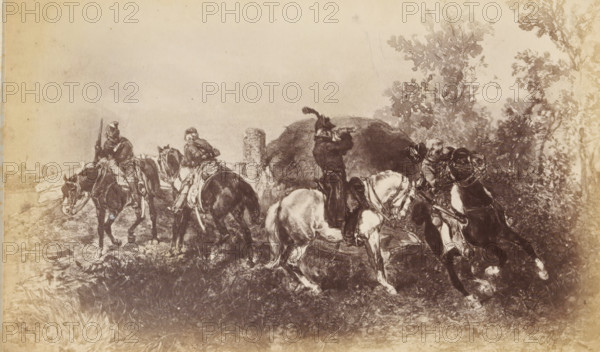 Photo reproduction of the painting 'Vanguard' by Charles Rochussen, photograph, reproduction, page,