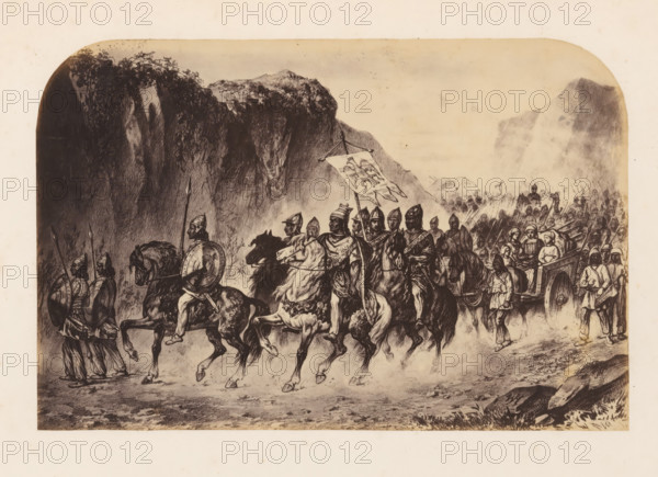 Photo reproduction of a print of Attila and the Huns, photograph, reproduction, page, photographer:
