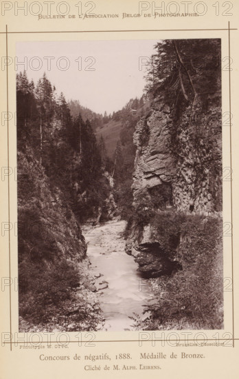 Rock formations in the Tamina valley, Switzerland, page, photomechanical print, inscription: