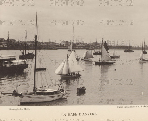 Sailing ships at the port of Antwerp, En rade d'Anvers, page, photomechanical print, inscription:
