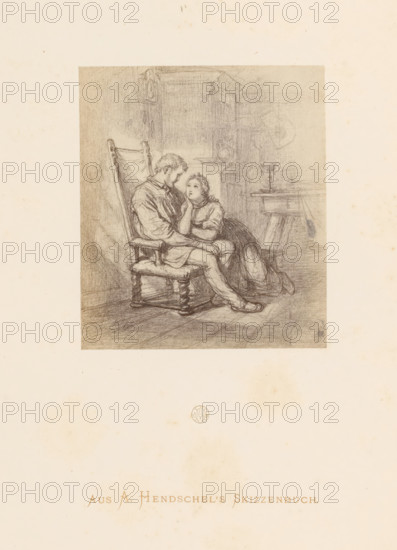 Photo reproduction of a sketch of a couple in love by Albert Hendschel, From A. Hendschel's