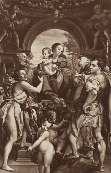 Correggio: Madonna of Saint George, Photo reproduction of the painting Madonna with Child and Saint