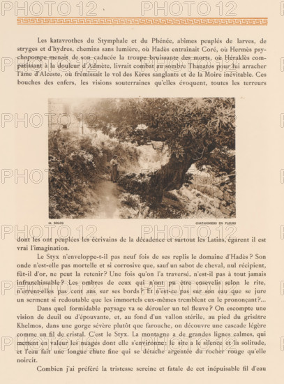 Woman near a chestnut tree in Greece, Solos, chataigniers en fleurs, page, photomechanical print,