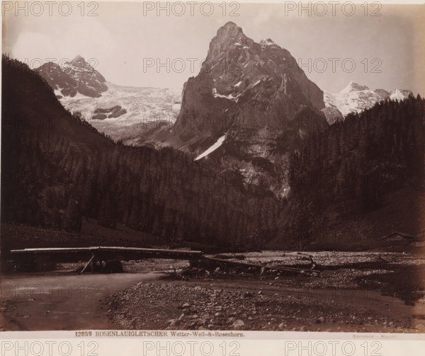 View of the Rosenhorn, Switzerland, Rosenlaigletscher. Wetter-Well und Rosenhorn, photograph,