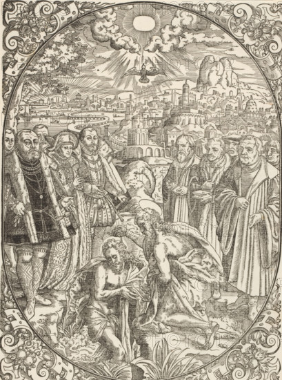 Baptism of Christ, print, album page, book illustration, Print is part of an album., printmaker: